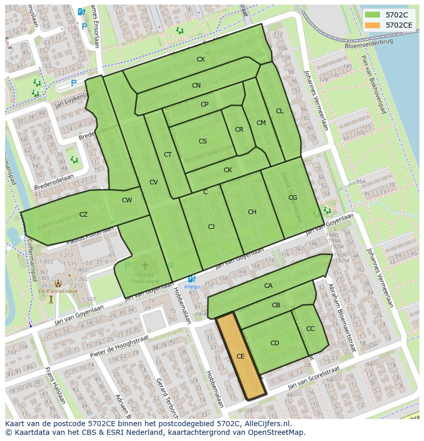 Afbeelding van het postcodegebied 5702 CE op de kaart.
