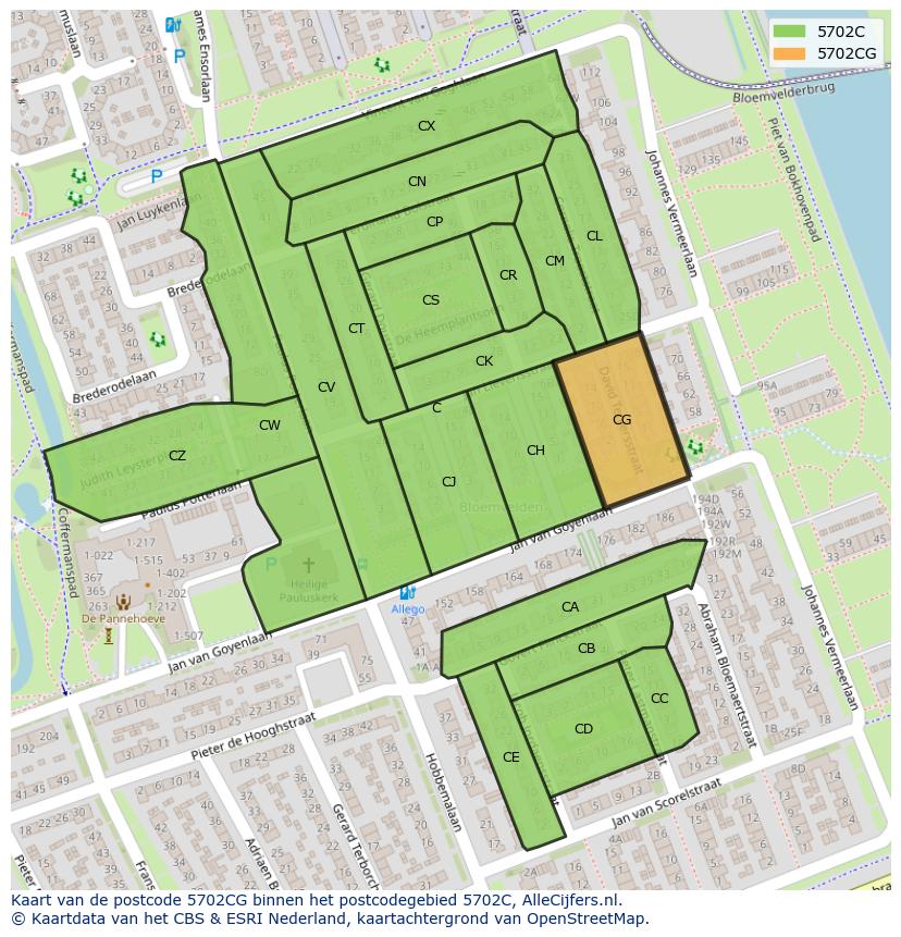 Afbeelding van het postcodegebied 5702 CG op de kaart.