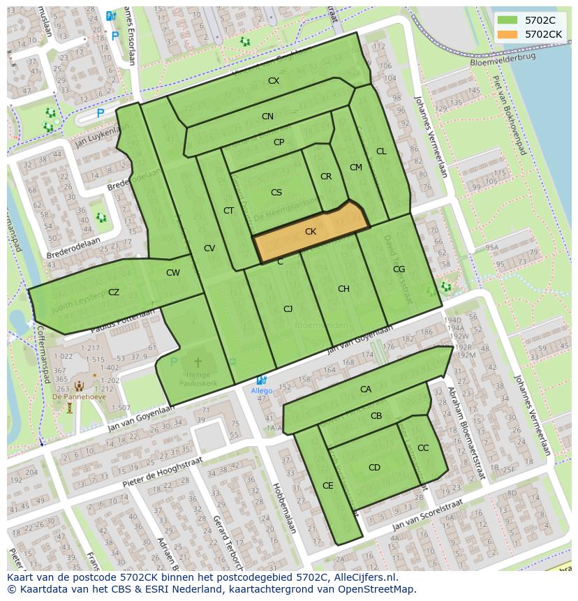 Afbeelding van het postcodegebied 5702 CK op de kaart.