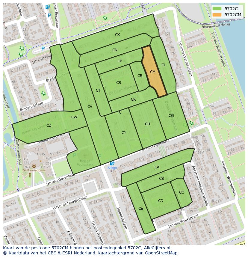 Afbeelding van het postcodegebied 5702 CM op de kaart.