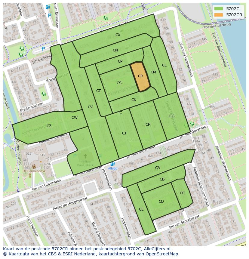 Afbeelding van het postcodegebied 5702 CR op de kaart.