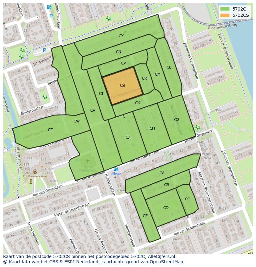 Afbeelding van het postcodegebied 5702 CS op de kaart.