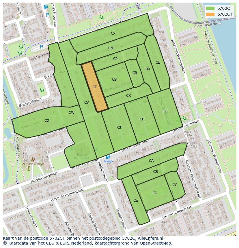Afbeelding van het postcodegebied 5702 CT op de kaart.