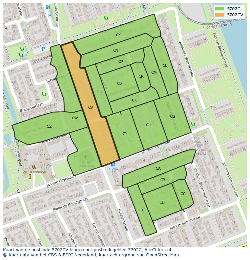 Afbeelding van het postcodegebied 5702 CV op de kaart.