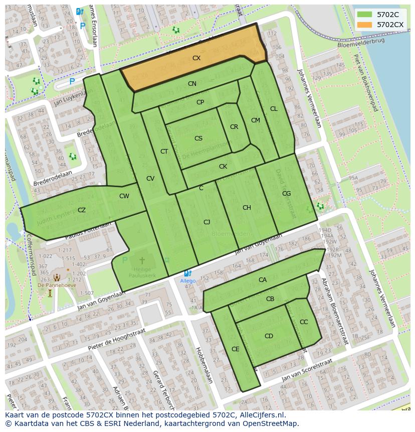 Afbeelding van het postcodegebied 5702 CX op de kaart.