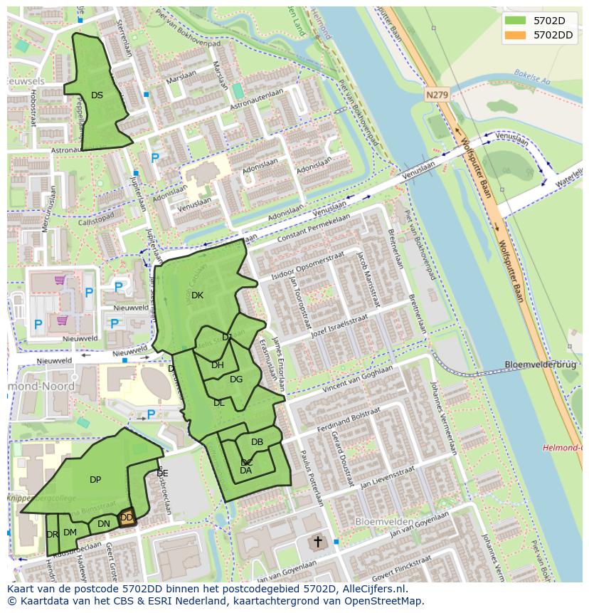 Afbeelding van het postcodegebied 5702 DD op de kaart.