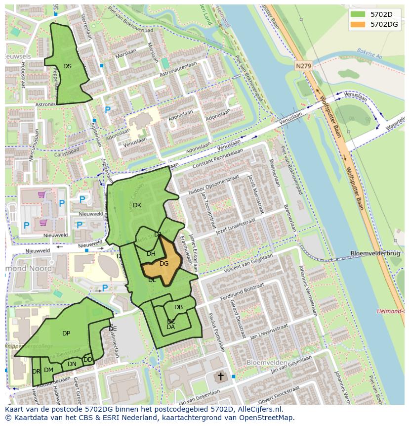 Afbeelding van het postcodegebied 5702 DG op de kaart.
