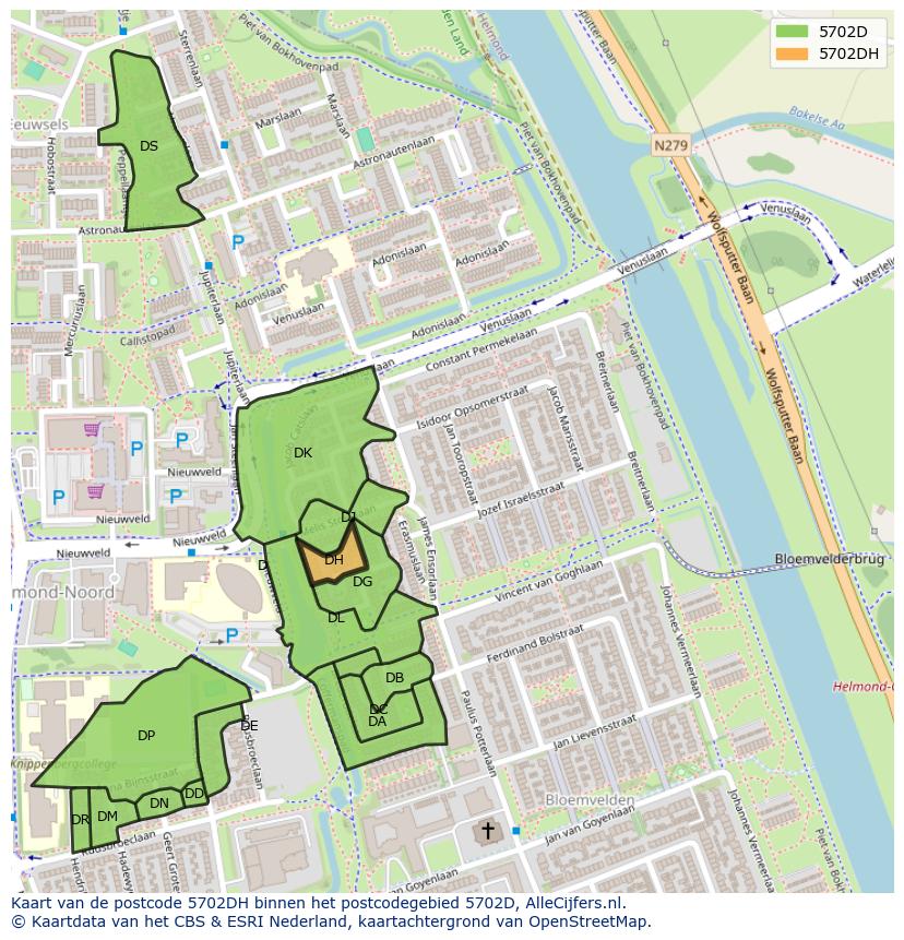 Afbeelding van het postcodegebied 5702 DH op de kaart.