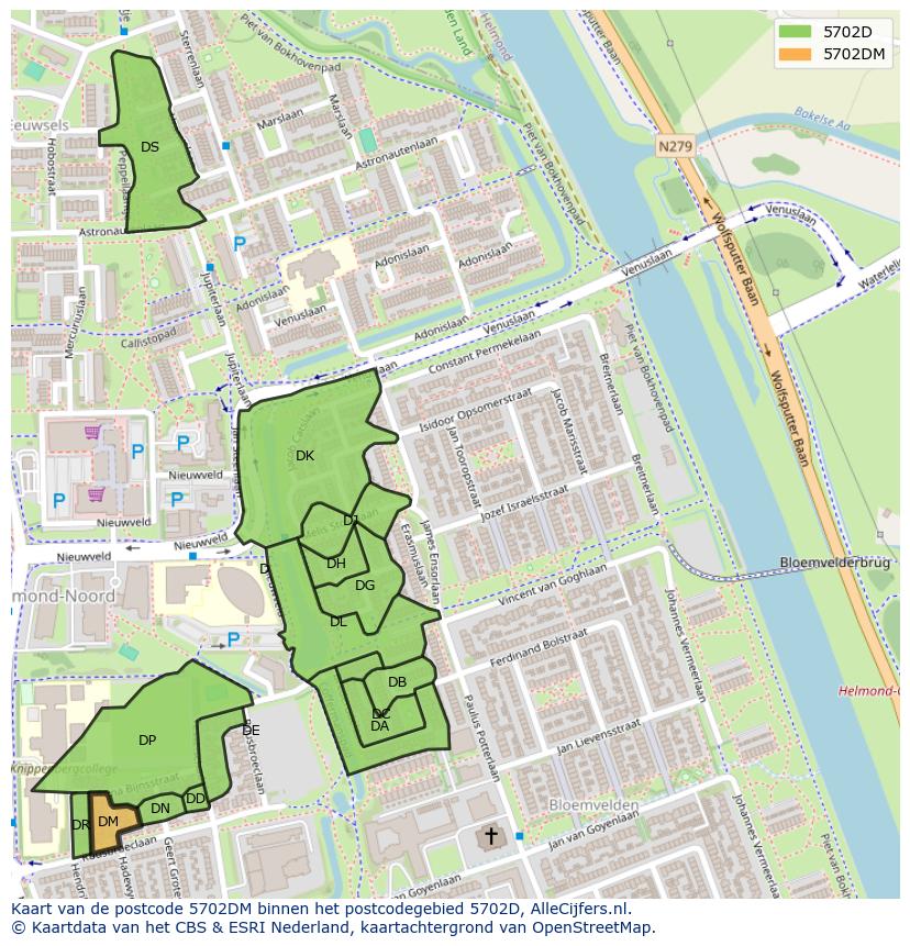 Afbeelding van het postcodegebied 5702 DM op de kaart.
