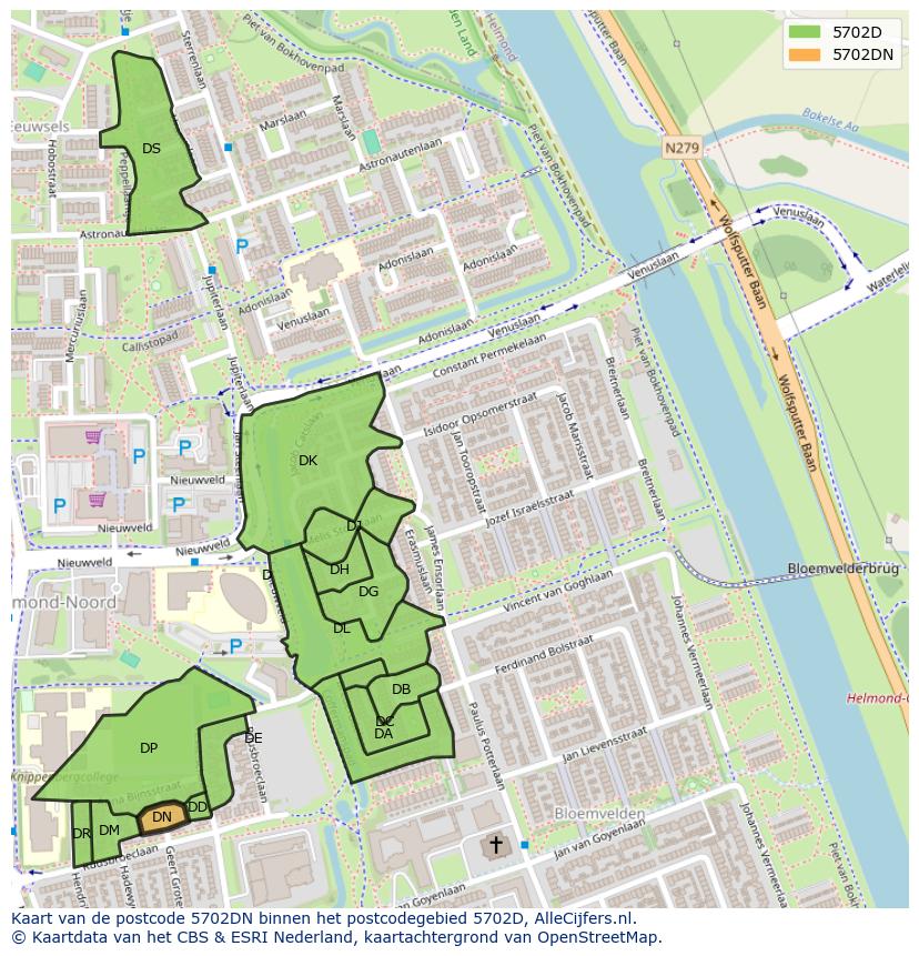 Afbeelding van het postcodegebied 5702 DN op de kaart.