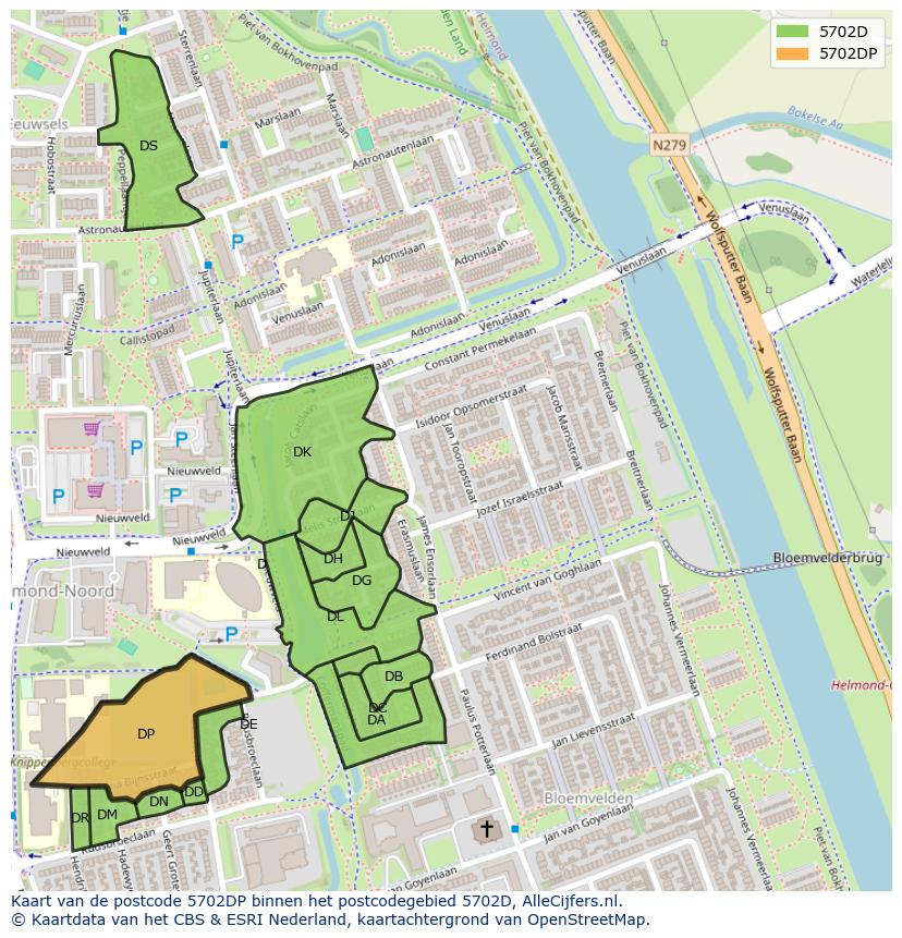 Afbeelding van het postcodegebied 5702 DP op de kaart.