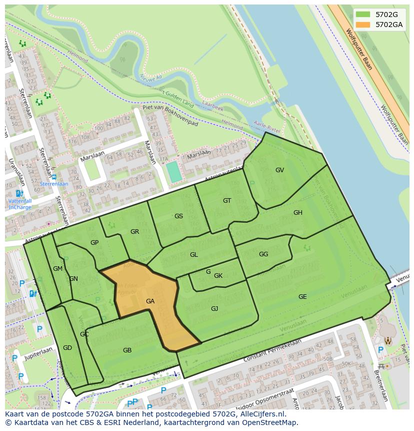 Afbeelding van het postcodegebied 5702 GA op de kaart.
