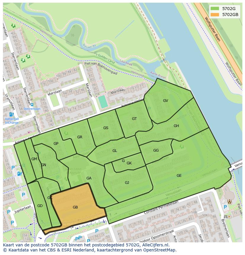 Afbeelding van het postcodegebied 5702 GB op de kaart.