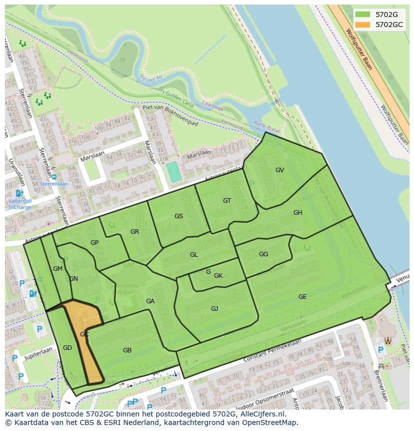 Afbeelding van het postcodegebied 5702 GC op de kaart.