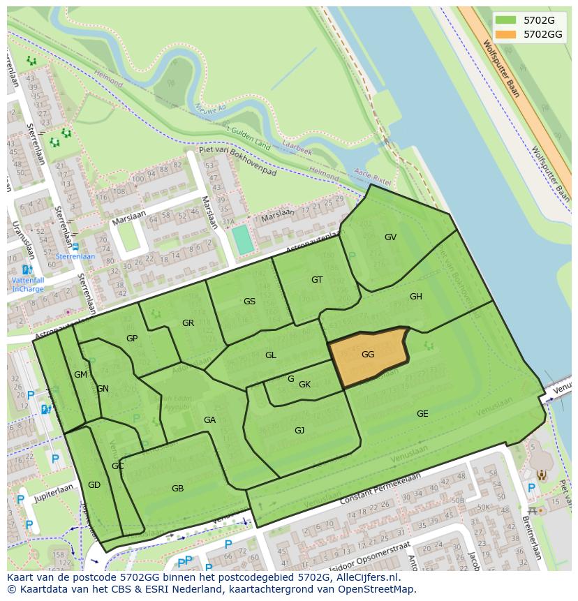 Afbeelding van het postcodegebied 5702 GG op de kaart.