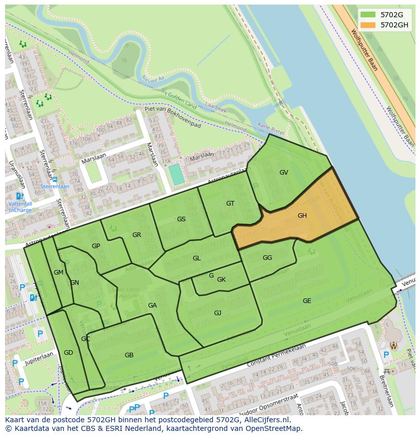 Afbeelding van het postcodegebied 5702 GH op de kaart.