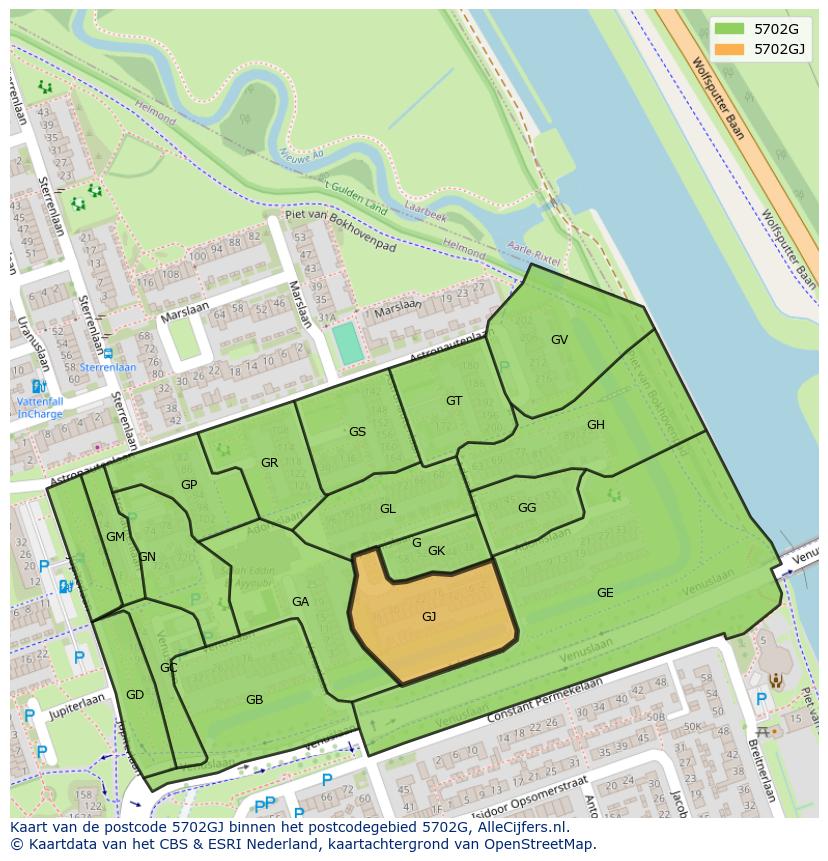 Afbeelding van het postcodegebied 5702 GJ op de kaart.