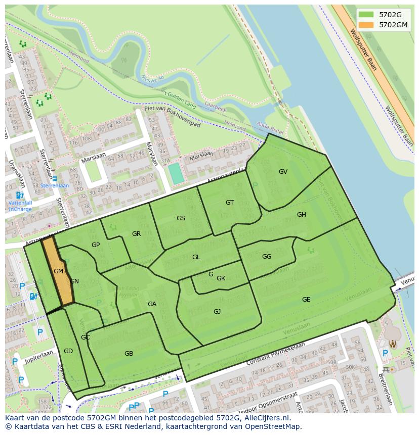 Afbeelding van het postcodegebied 5702 GM op de kaart.