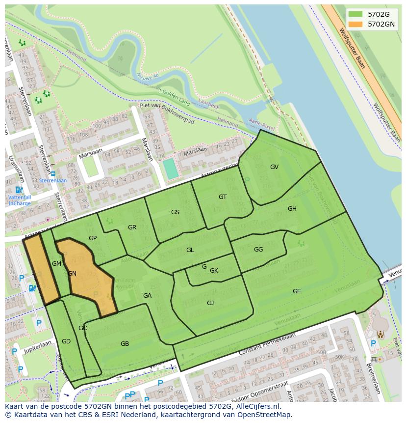 Afbeelding van het postcodegebied 5702 GN op de kaart.
