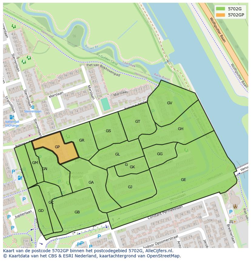 Afbeelding van het postcodegebied 5702 GP op de kaart.
