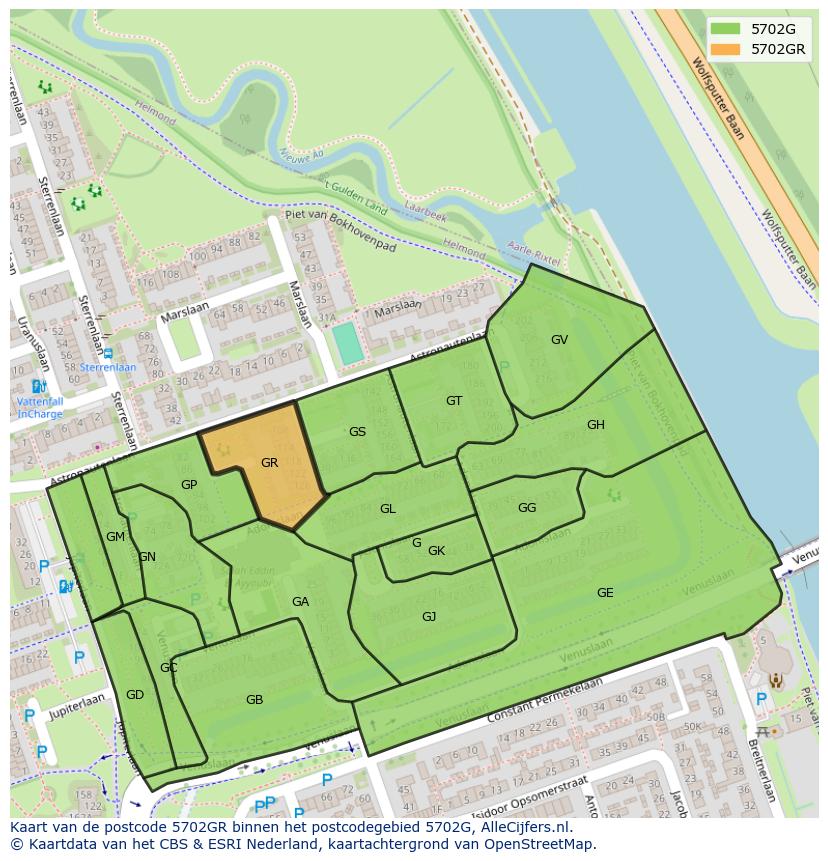 Afbeelding van het postcodegebied 5702 GR op de kaart.