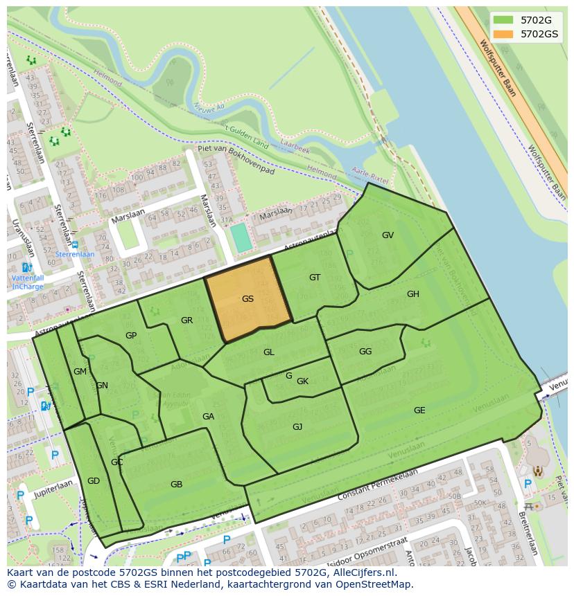 Afbeelding van het postcodegebied 5702 GS op de kaart.