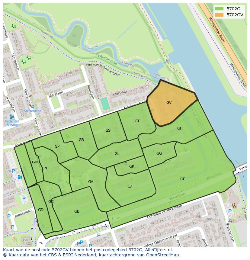 Afbeelding van het postcodegebied 5702 GV op de kaart.