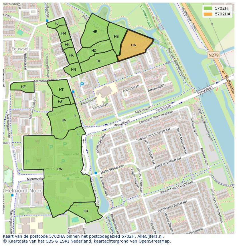 Afbeelding van het postcodegebied 5702 HA op de kaart.