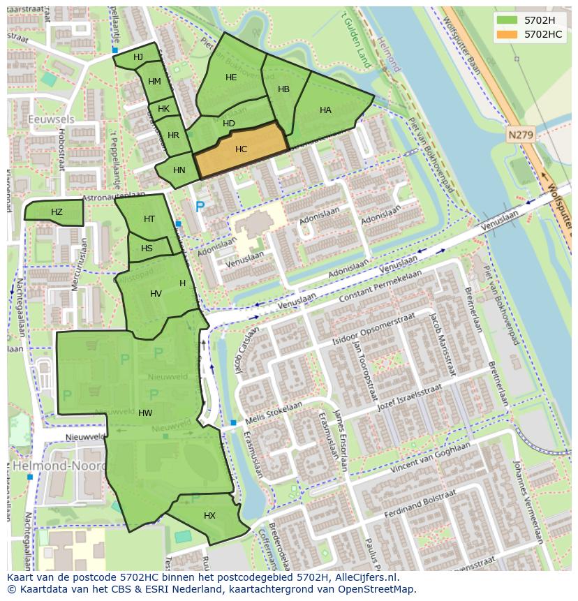 Afbeelding van het postcodegebied 5702 HC op de kaart.