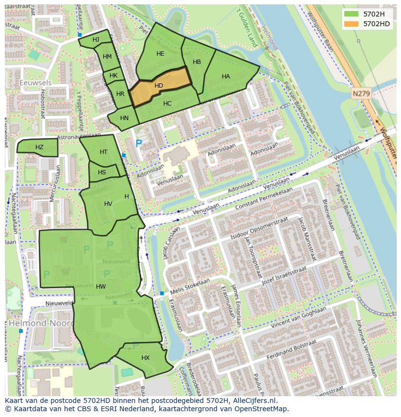 Afbeelding van het postcodegebied 5702 HD op de kaart.