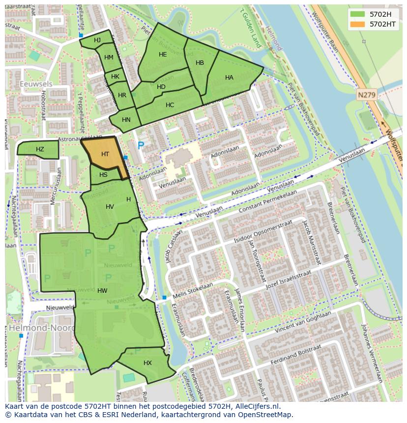 Afbeelding van het postcodegebied 5702 HT op de kaart.