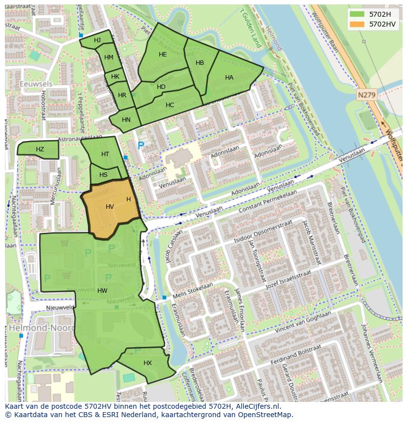 Afbeelding van het postcodegebied 5702 HV op de kaart.