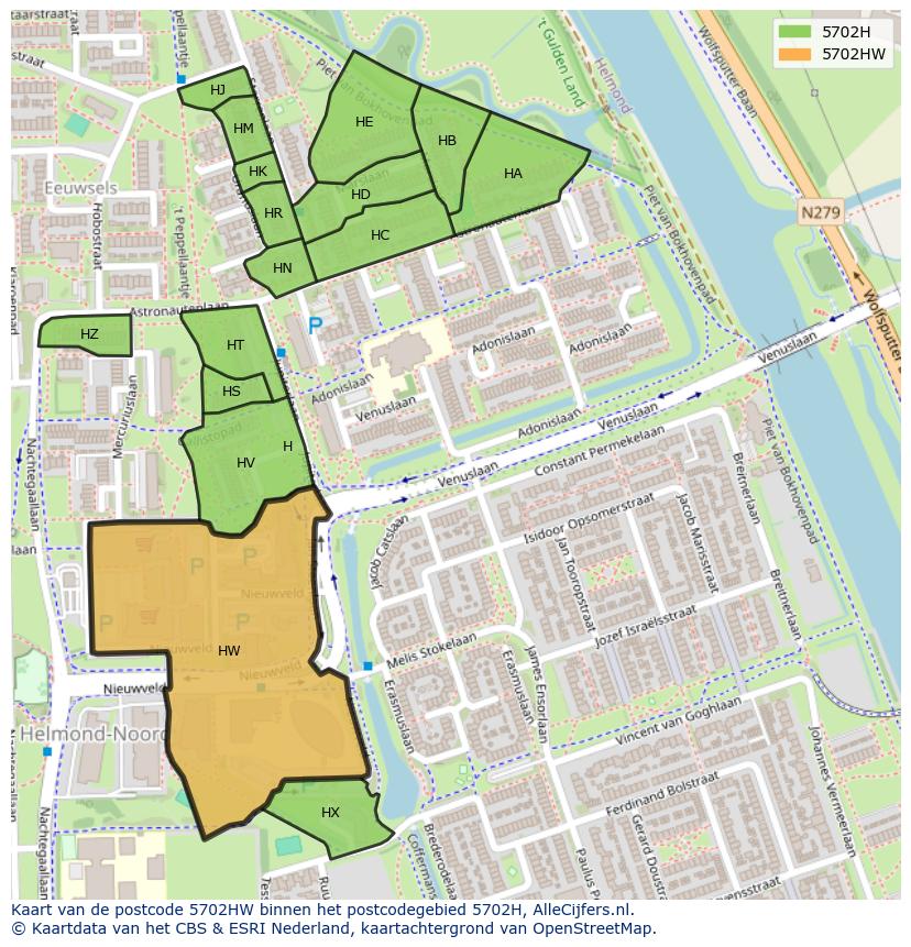 Afbeelding van het postcodegebied 5702 HW op de kaart.