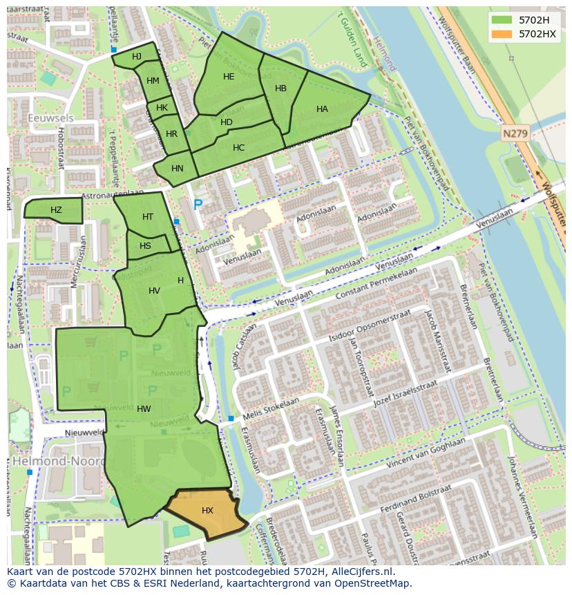 Afbeelding van het postcodegebied 5702 HX op de kaart.