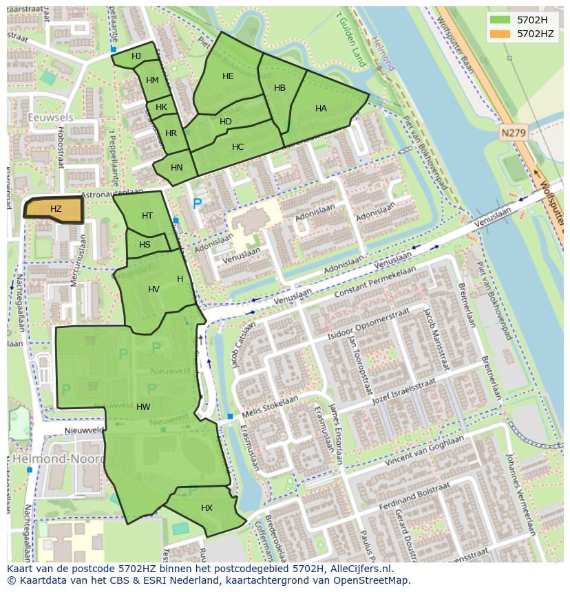 Afbeelding van het postcodegebied 5702 HZ op de kaart.