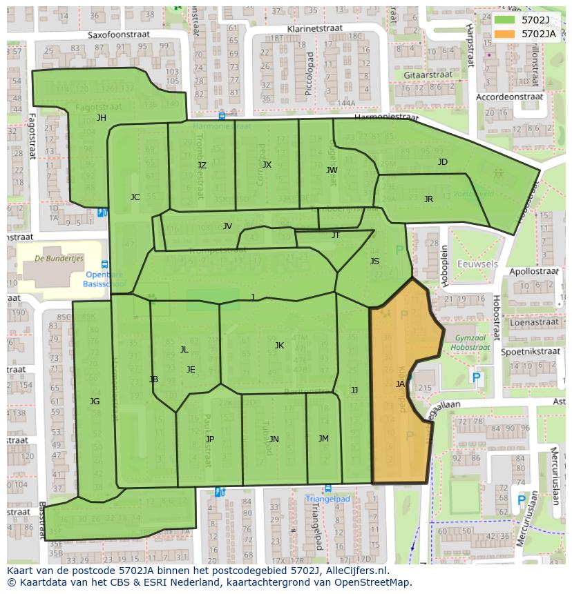 Afbeelding van het postcodegebied 5702 JA op de kaart.