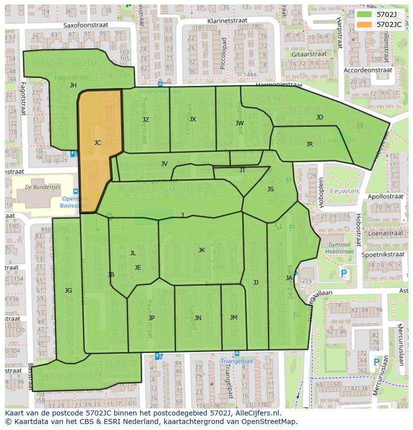 Afbeelding van het postcodegebied 5702 JC op de kaart.