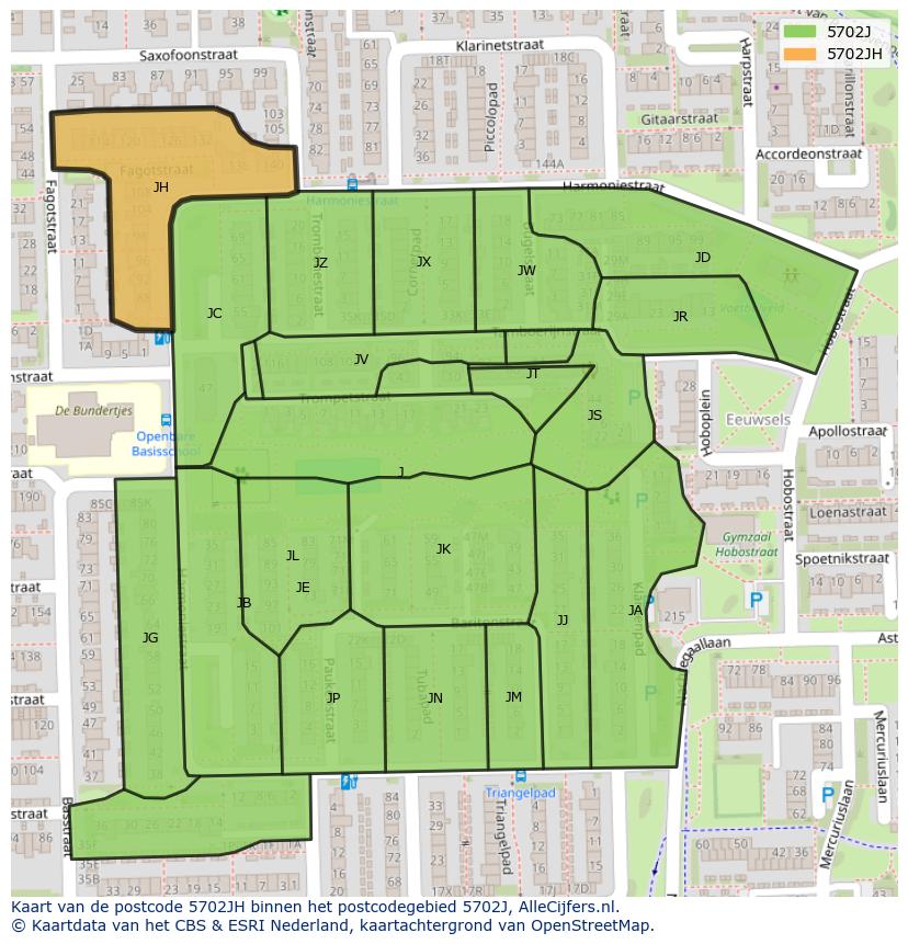 Afbeelding van het postcodegebied 5702 JH op de kaart.