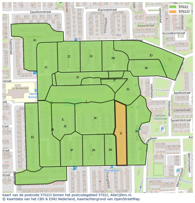 Afbeelding van het postcodegebied 5702 JJ op de kaart.