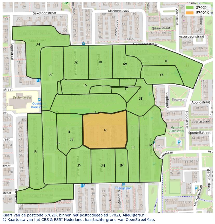 Afbeelding van het postcodegebied 5702 JK op de kaart.