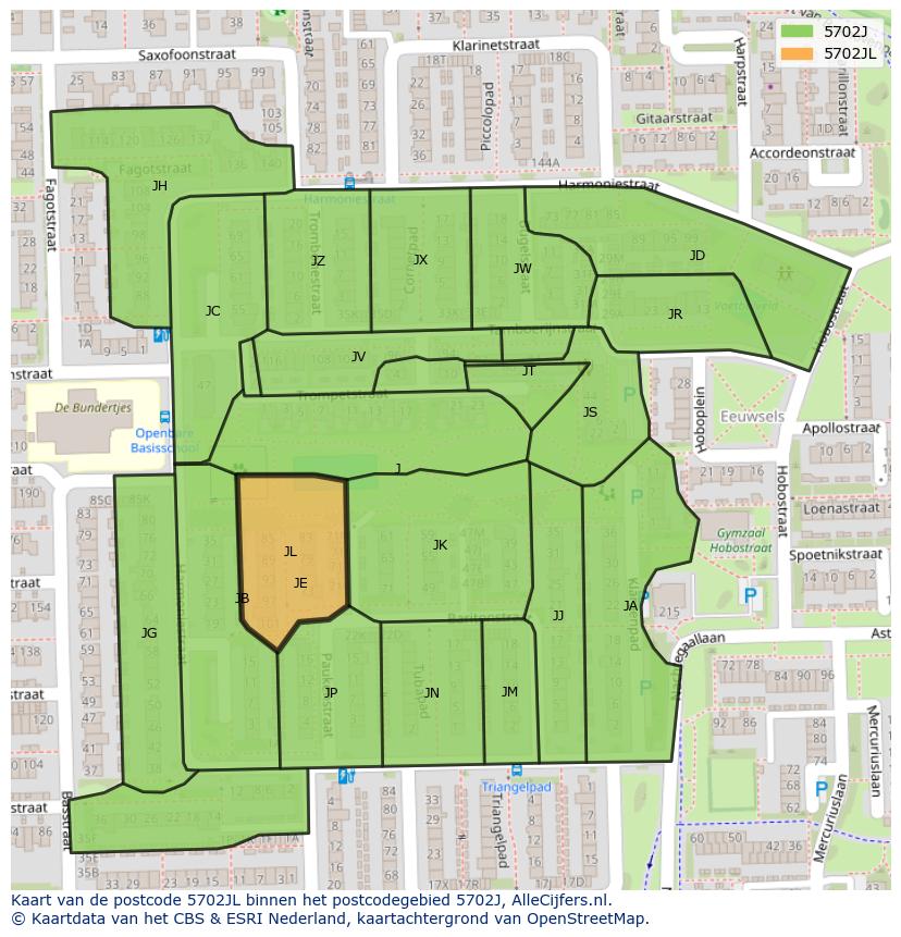 Afbeelding van het postcodegebied 5702 JL op de kaart.