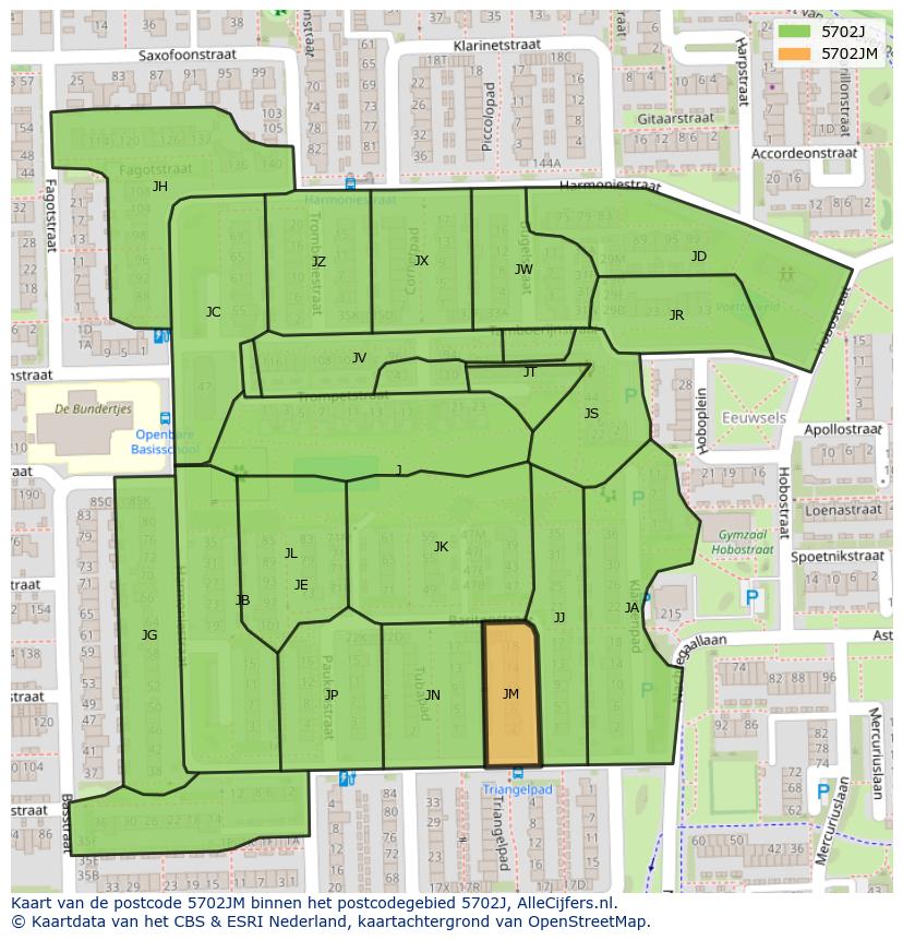 Afbeelding van het postcodegebied 5702 JM op de kaart.
