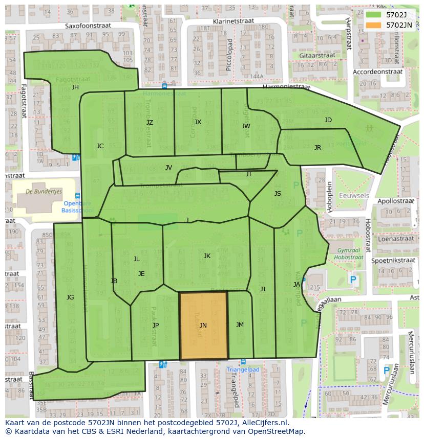 Afbeelding van het postcodegebied 5702 JN op de kaart.