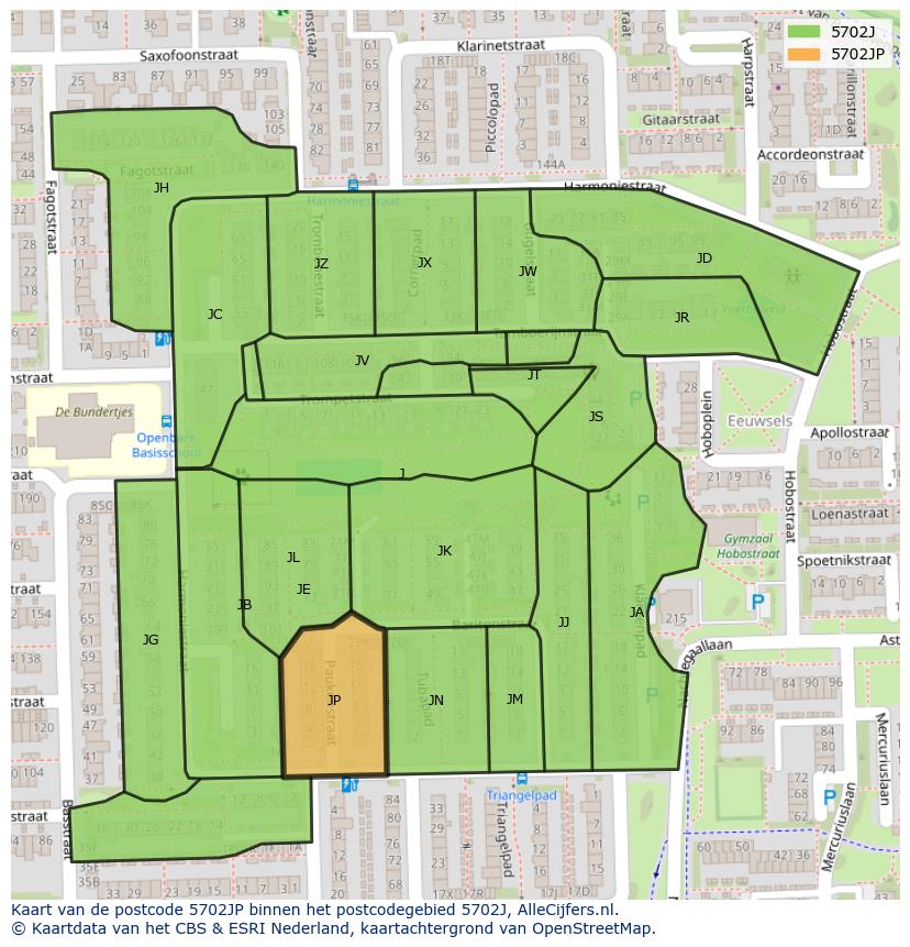Afbeelding van het postcodegebied 5702 JP op de kaart.