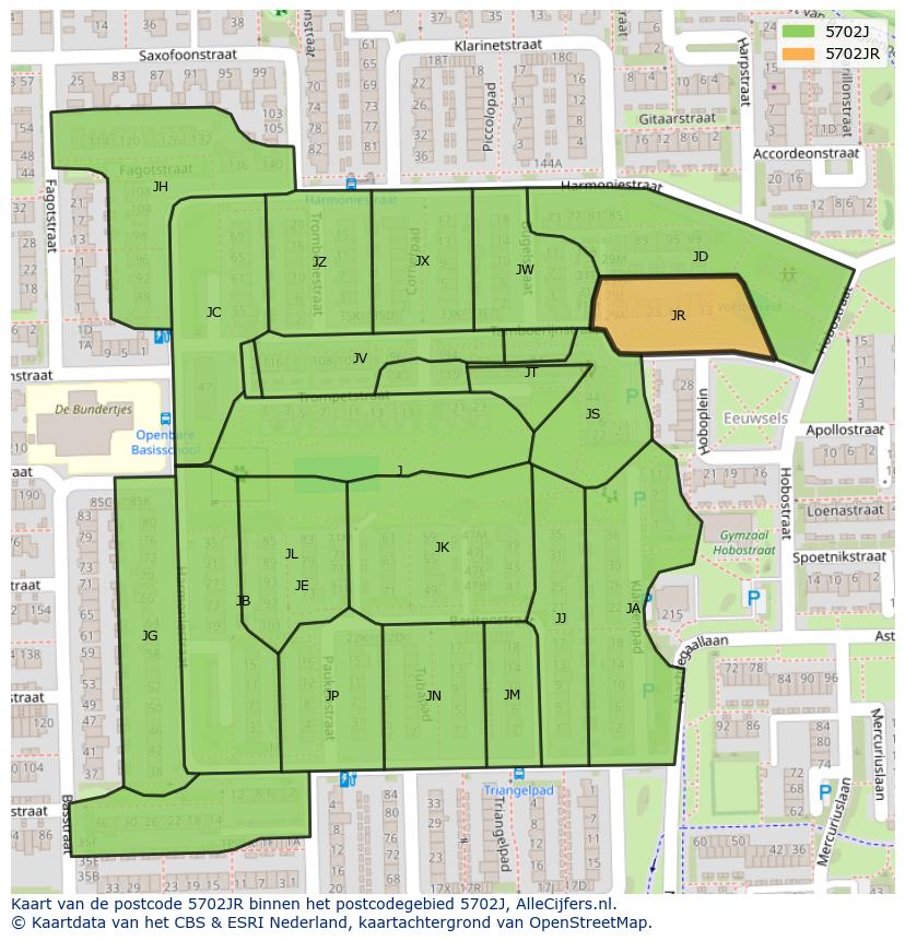 Afbeelding van het postcodegebied 5702 JR op de kaart.