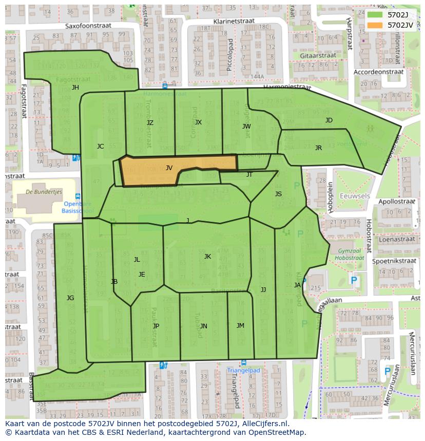 Afbeelding van het postcodegebied 5702 JV op de kaart.