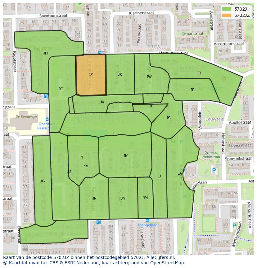 Afbeelding van het postcodegebied 5702 JZ op de kaart.