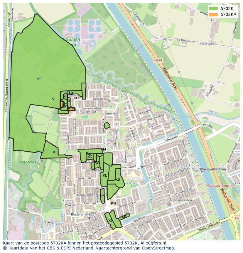 Afbeelding van het postcodegebied 5702 KA op de kaart.