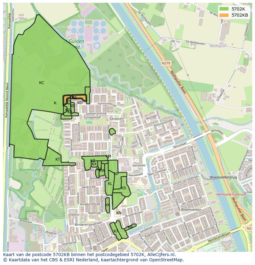 Afbeelding van het postcodegebied 5702 KB op de kaart.