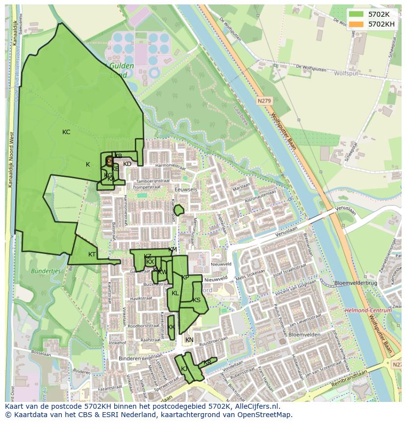 Afbeelding van het postcodegebied 5702 KH op de kaart.